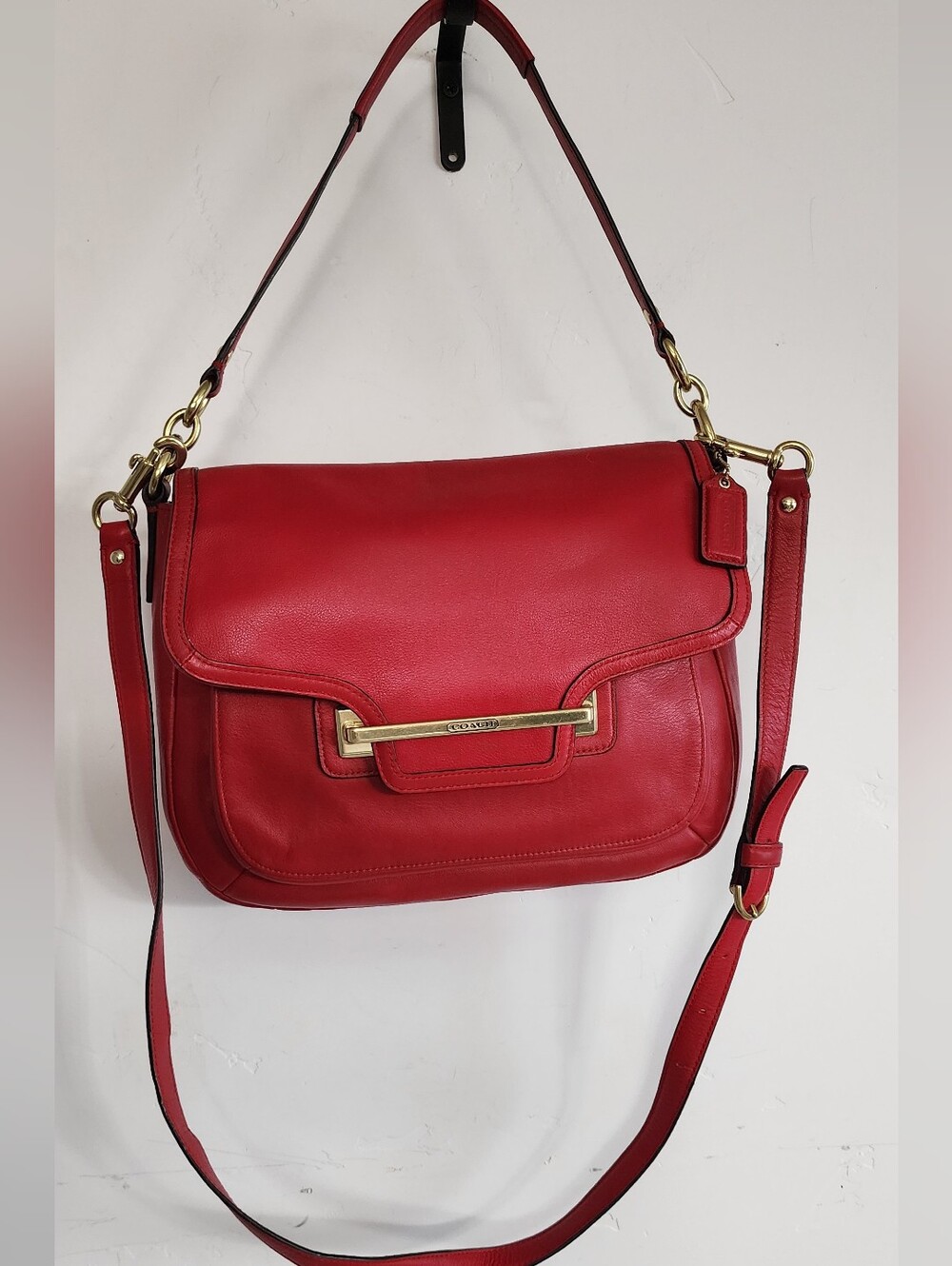 Coach Red Leather Turnlock Shoulder Bag